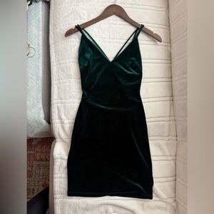 Emerald green velvet strappy mini bodycon dress for date night clubbing dancing